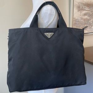 Prada Large Black Nylon Zip Top Tote
